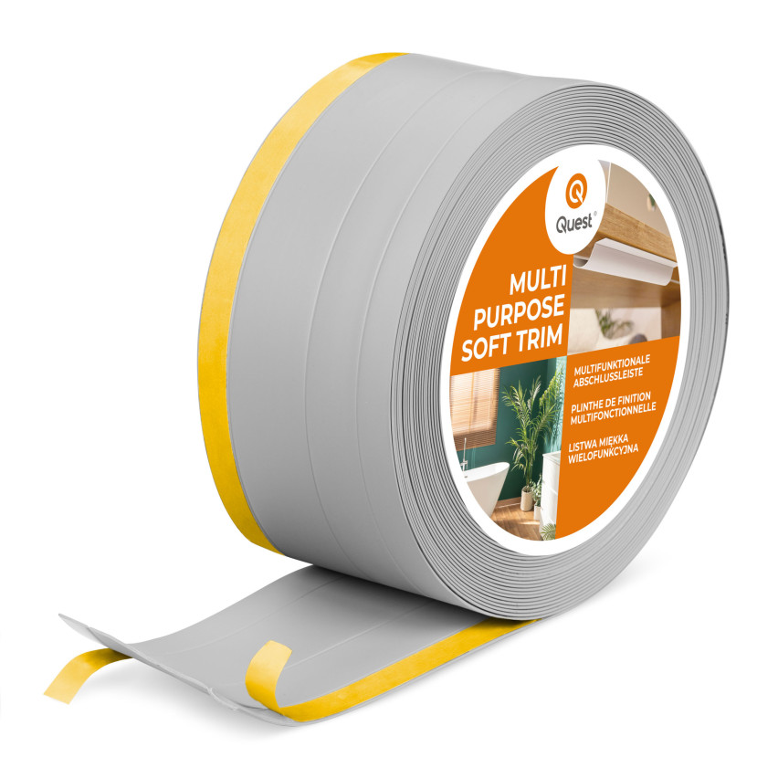 Plinthe de finition W2 en PVC 4-en-1 120 mm, baguette autocollante, masquante, plinthe souple pour sol et mur, gris