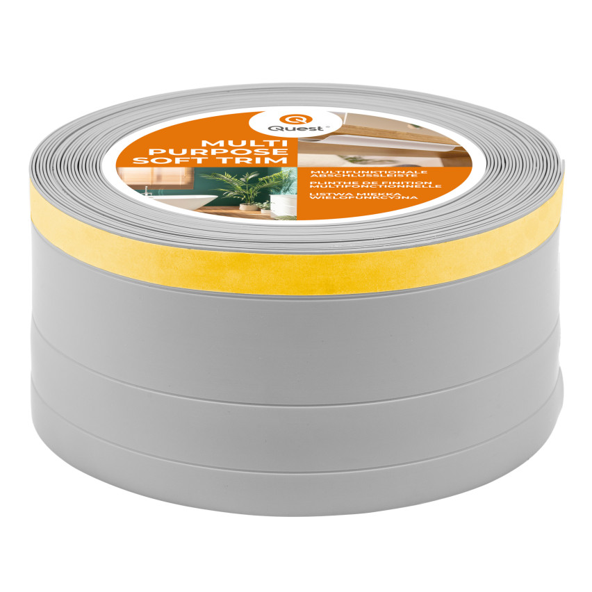 Plinthe de finition W2 en PVC 4-en-1 120 mm, baguette autocollante, masquante, plinthe souple pour sol et mur, gris