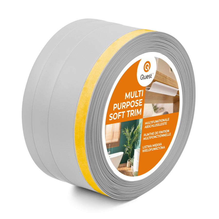 Plinthe de finition W2 en PVC 4-en-1 120 mm, baguette autocollante, masquante, plinthe souple pour sol et mur, gris