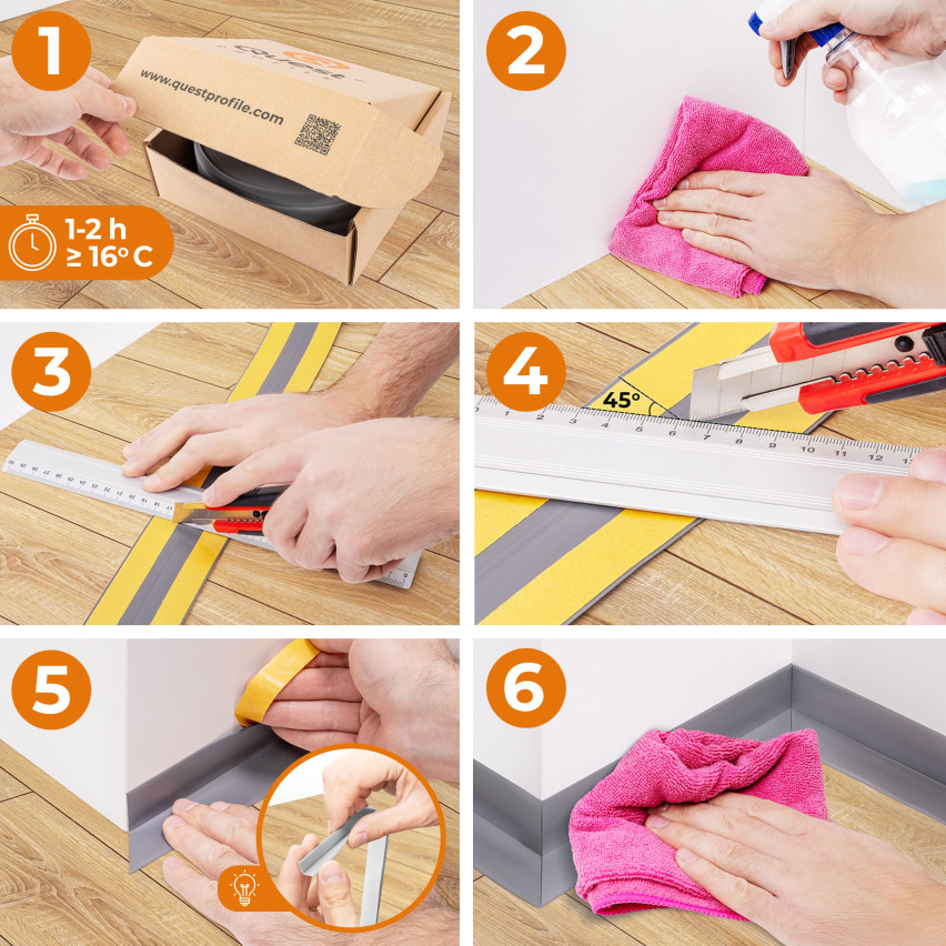 Plinthe PVC  32x23 mm, plinthe souple auto-adhésive, plinthe de socle, blanc délavé