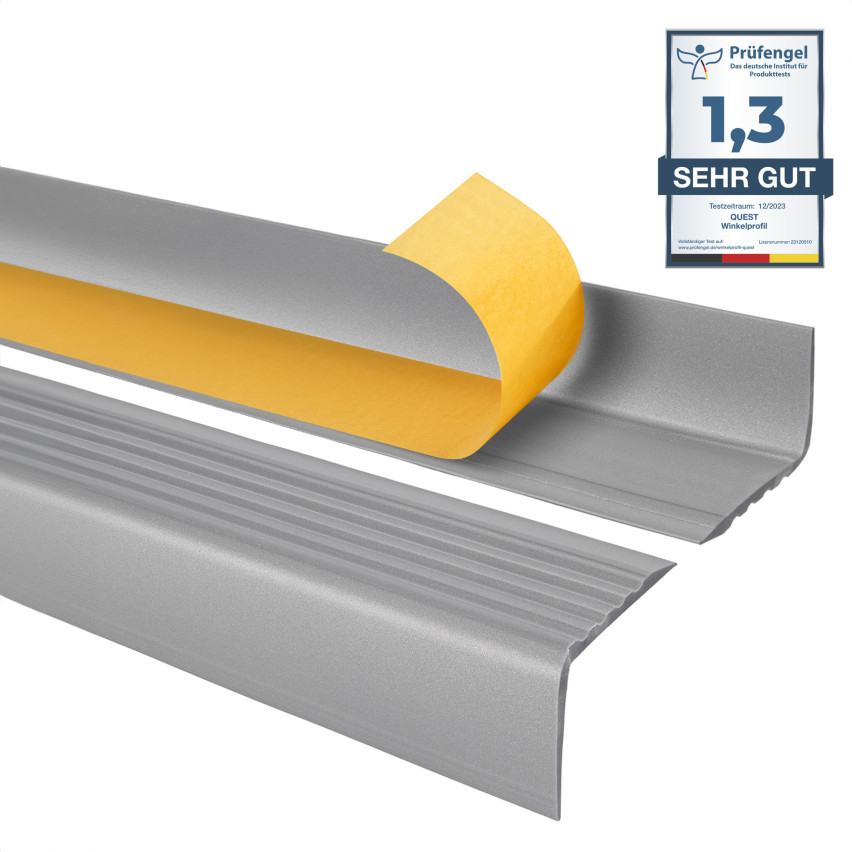 Nez de marche PVC 50x42 mm, profilé d'escalier RGP, auto-adhésif, antidérapant, protection d’escalier, argent