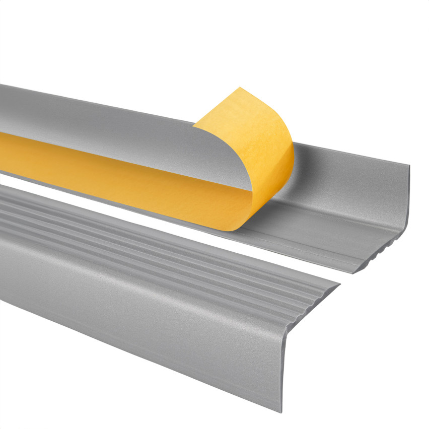 Nez de marche PVC 50x42 mm, profilé d'escalier RGP, auto-adhésif, antidérapant, protection d’escalier, argent